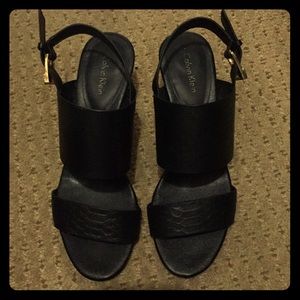 Calvin Klein Black Wedge Sandals